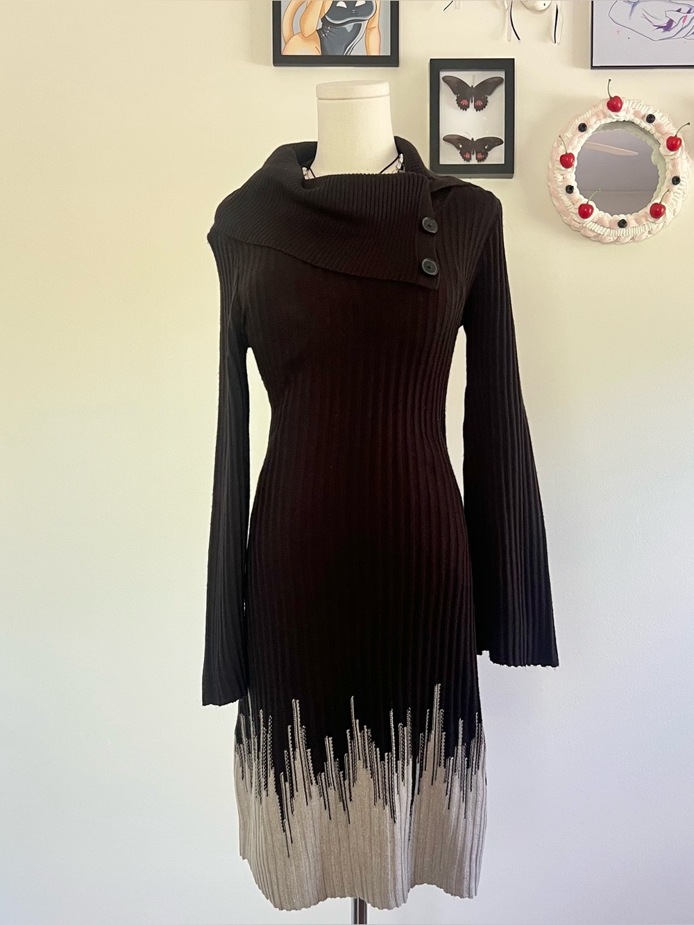 Connected Apparel Black and Gray Long Sleeve Dress